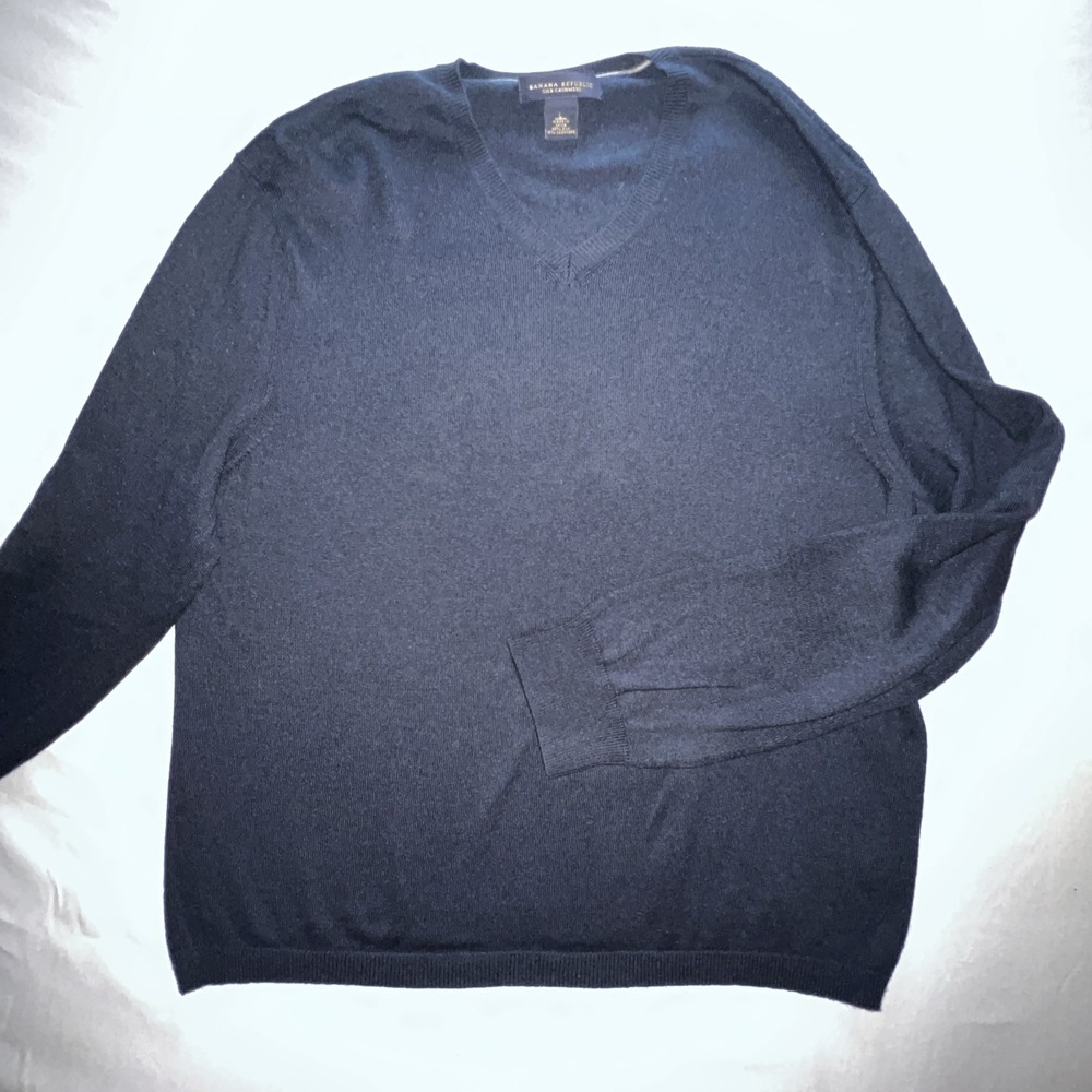 Banana Republic Mens Silk Cashmere V-Neck Sweater Navy Blue Large RN 54023 - Picture 1 of 10